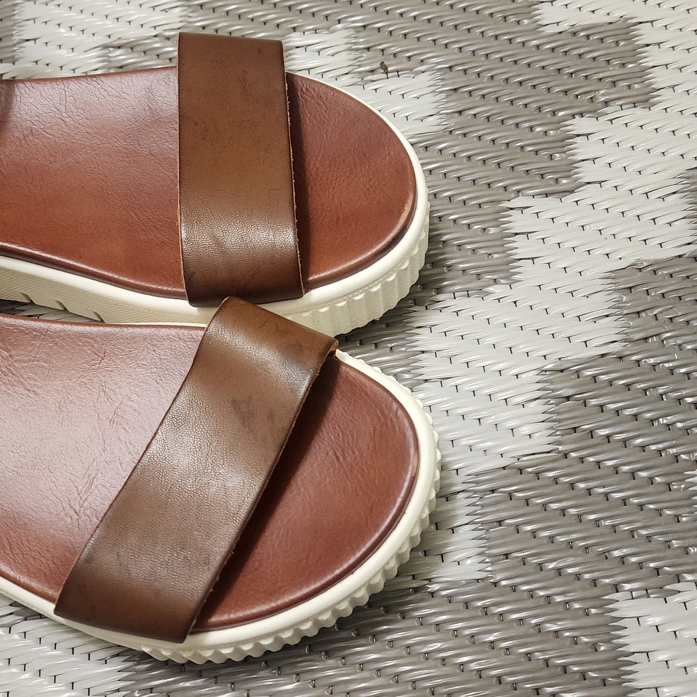 MIA Brown Leather Platform Sandals - Picture 3 of 6